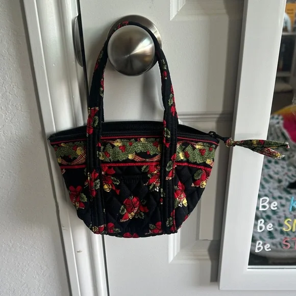 Vintage Vera Bradley Hens & Holly Quilted Mini Tote Handbag Retired Christmas - Picture 2 of 4